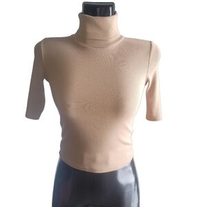 Zara Tan Cropped Turtleneck Top S